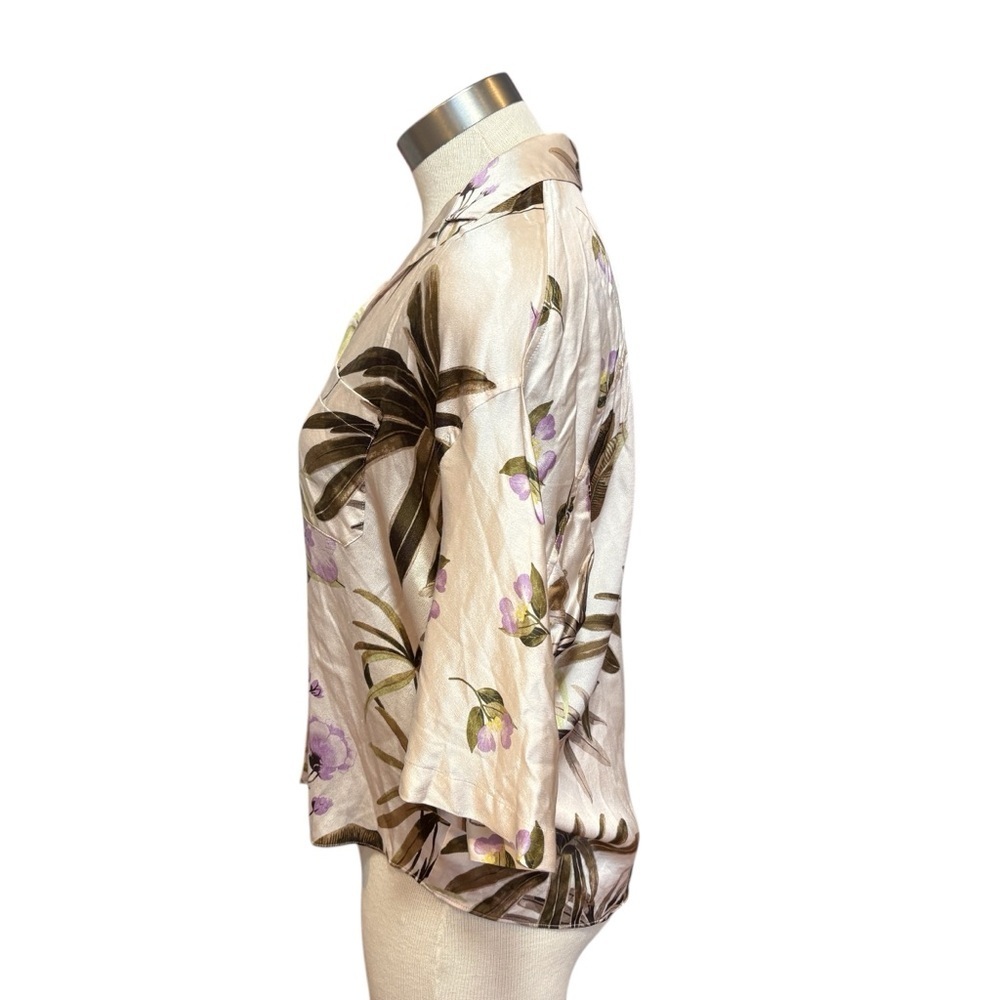 Vince Womens Blouse Floral Cream Short Sleeve Silk Sz. S - Picture 5 of 8